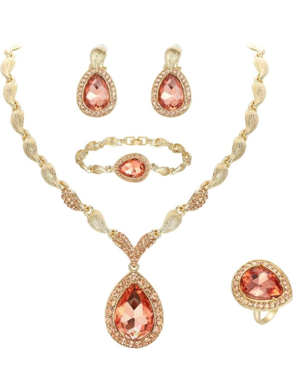 Stunning 18k Gold Plated Women's Jewelry Set - Crystal Teardrop Necklace